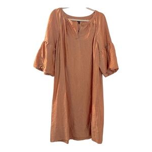 TALBOTS dress, crinkle silk blend, loose fit Bishop sleeves. Large,  salmon pink